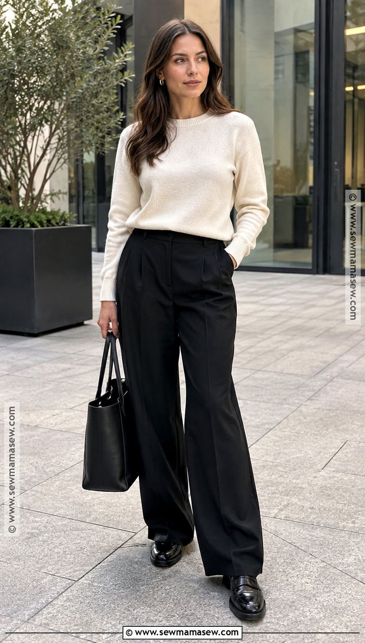 Cream Sweater And Black Trousers Fall Clean Outfit - 15 fall clean outfits