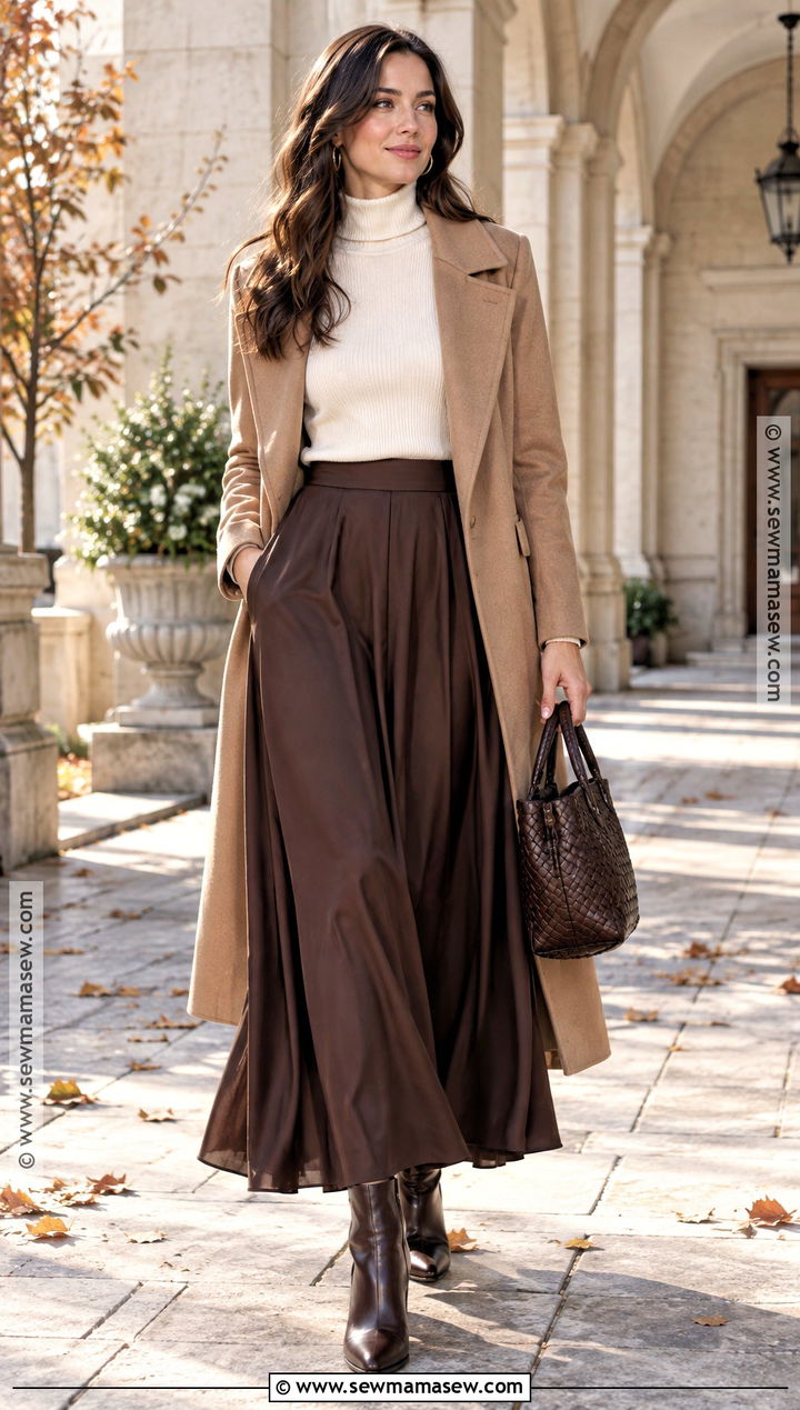 Cream Sweater And Brown Maxi Skirt Outfit - 20 sweater and skirt outfit autumn ideas