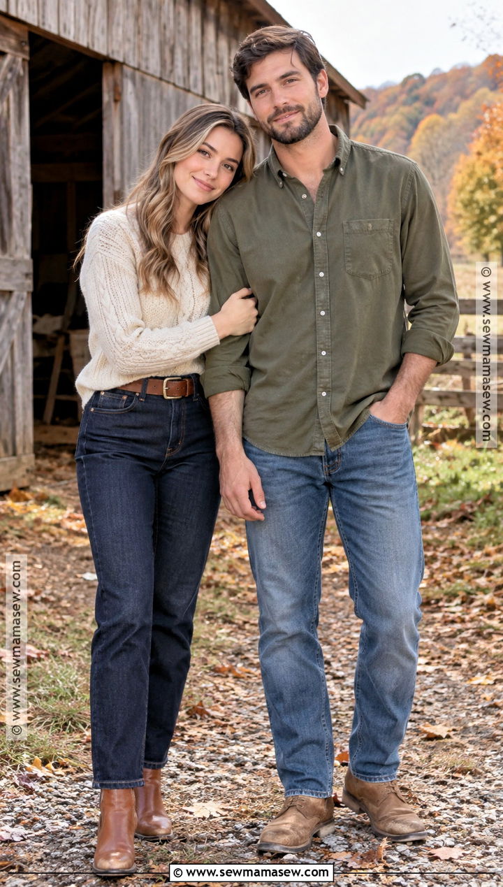 Cream Sweater And Dark Jeans Country Engagement Outfit - 15 engagement photos outfits fall country