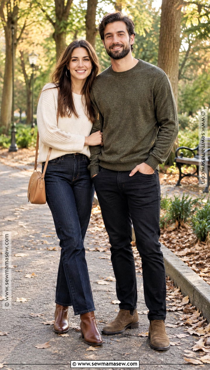 Cream Sweater And Dark Jeans Fall Engagement Outfit - 15 engagement pictures outfits fall