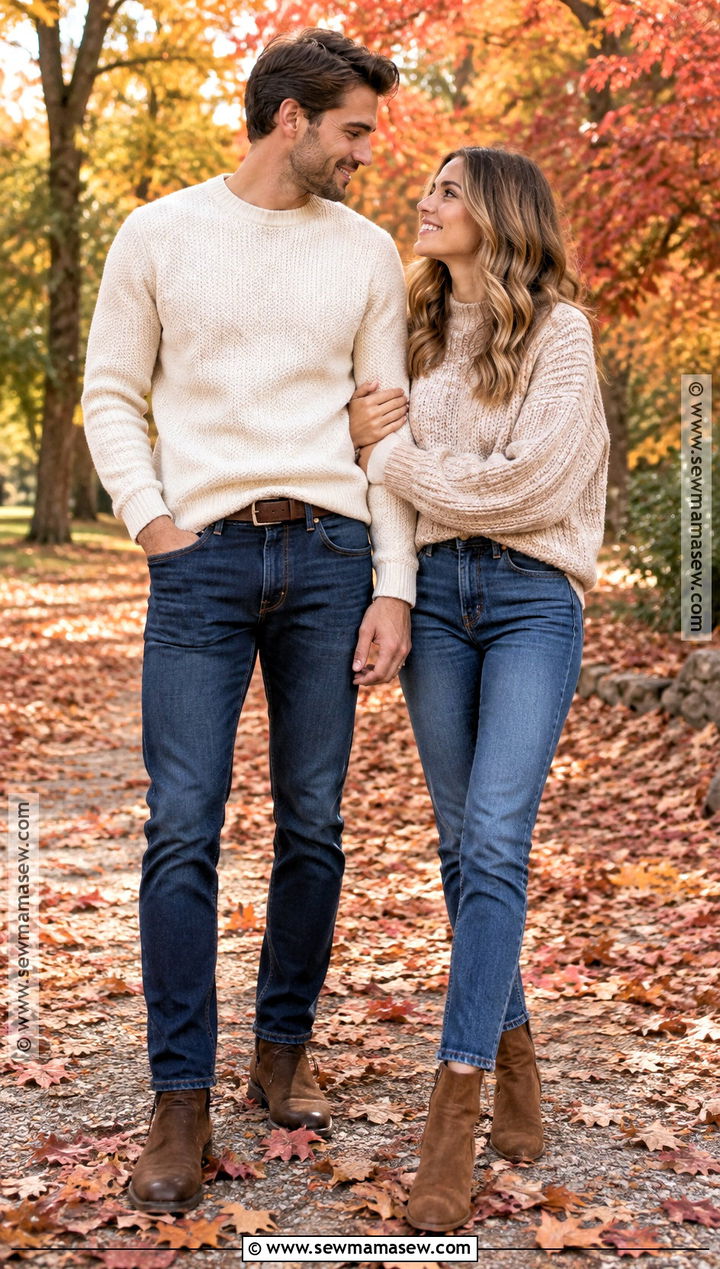 Cream Sweater And Denim Fall Couple Outfit - 20 fall pictures for couples outfits