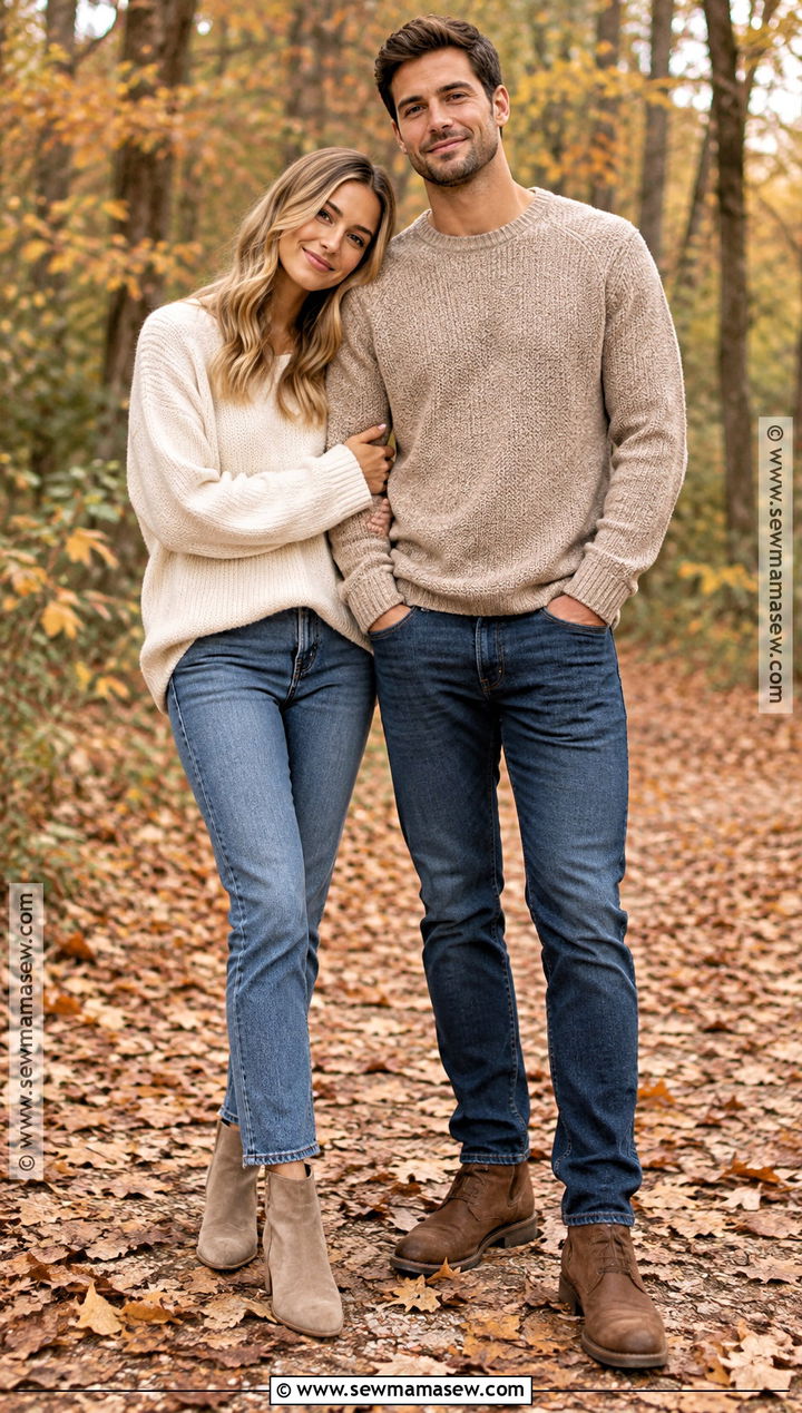 Cream Sweater And Denim Fall Couple Photo Outfit - 20 fall couple photos outfits
