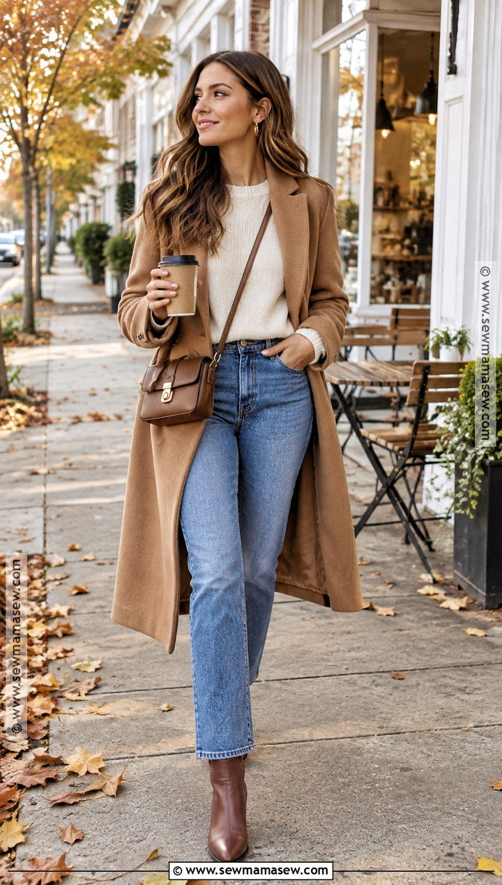 Cream Sweater And Jeans Coffee Outfit - 20 Fall Coffee Outfit Ideas