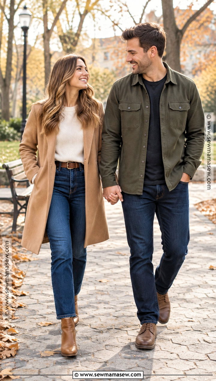 Cream Sweater And Jeans Engagement Photo Outfit - 15 engagement photo shoot outfits fall