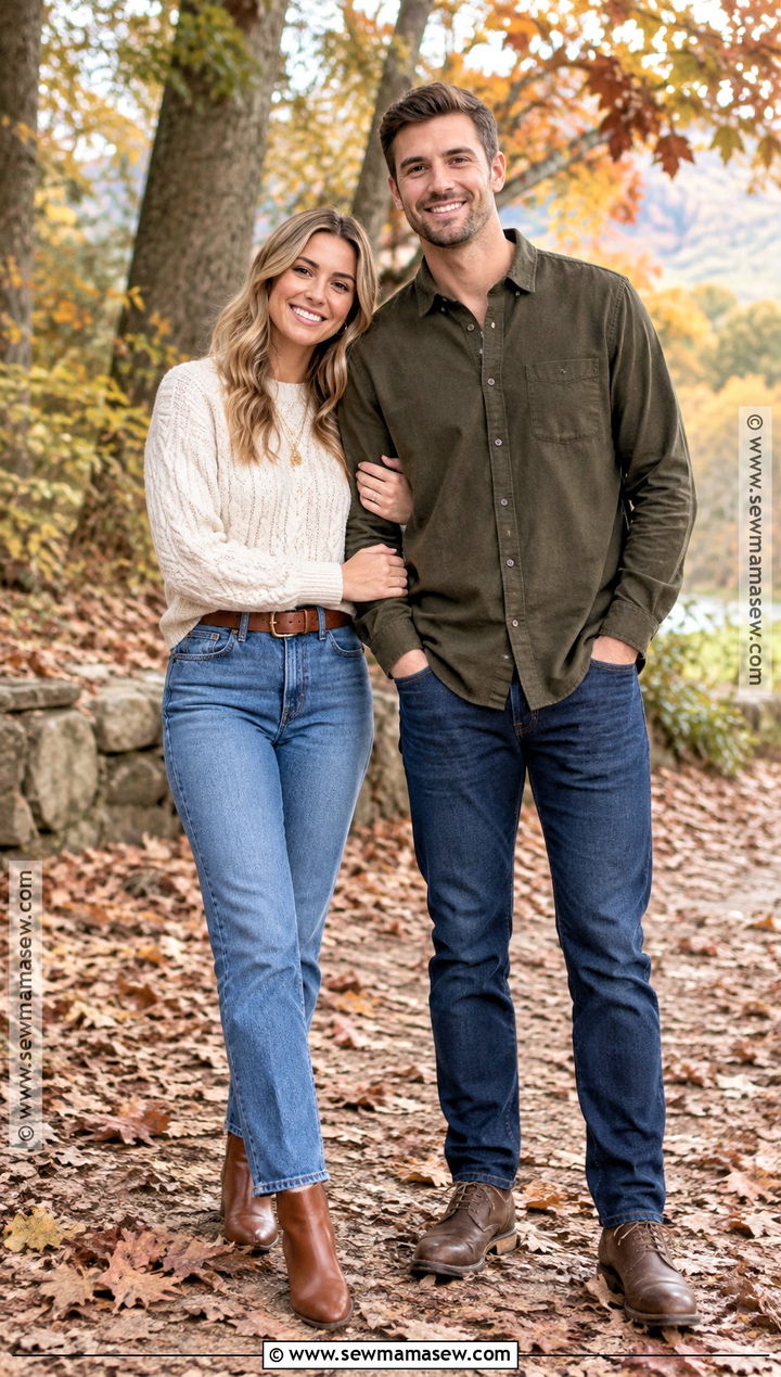 Cream Sweater And Jeans Fall Engagement Outfit - 15 fall engagement pictures outfit casual ideas