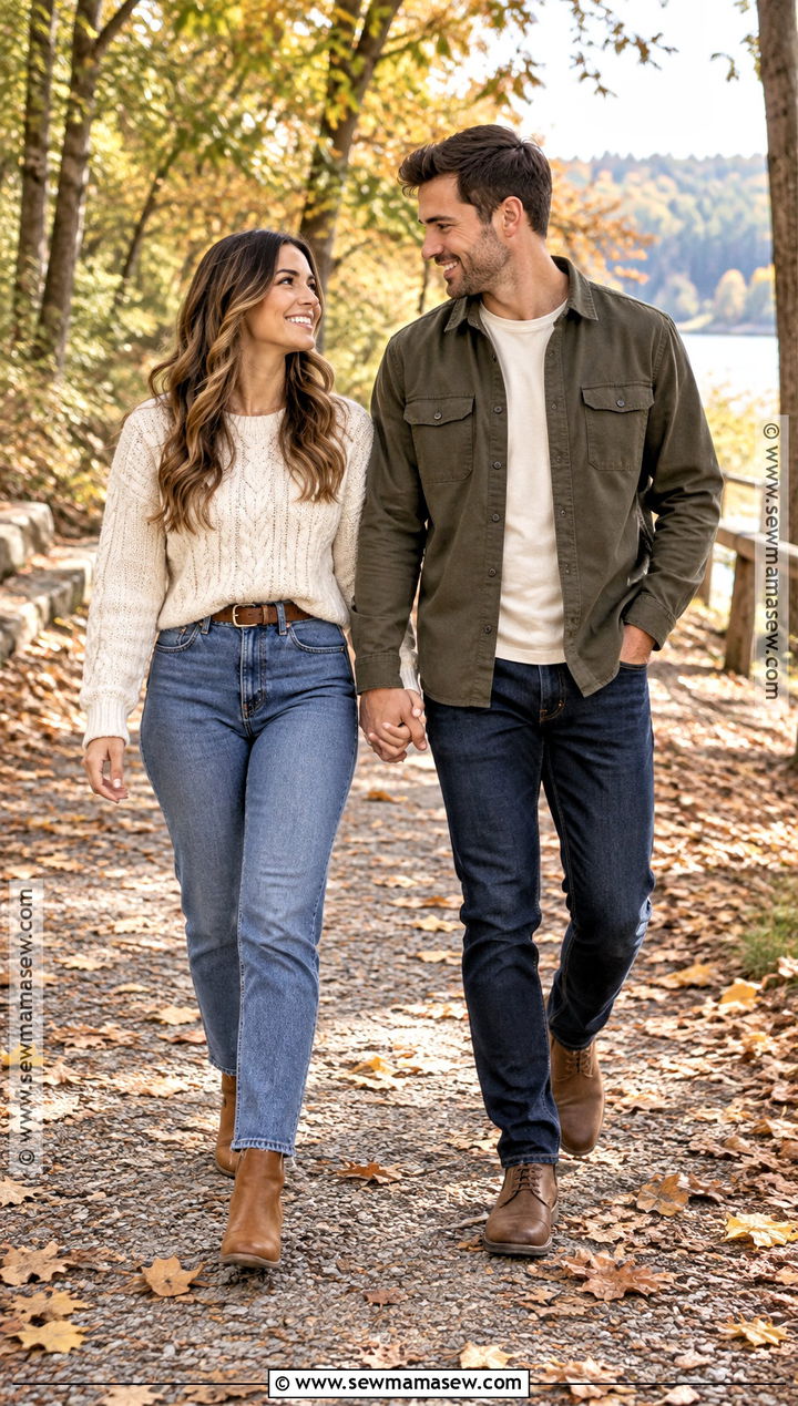 Cream Sweater And Jeans Fall Engagement Photo Outfit - 25 fall engagement photo outfit ideas