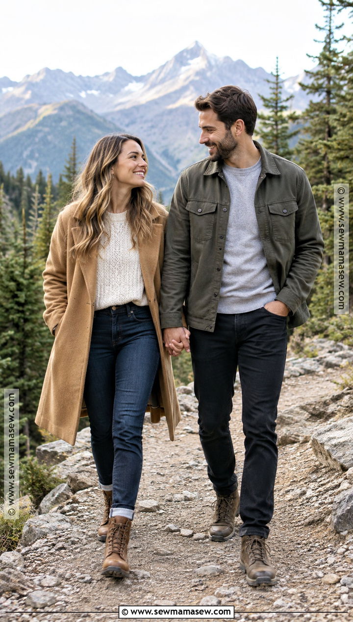 Cream Sweater And Jeans Fall Mountain Engagement Outfit - 15 engagement photos outfits fall mountains