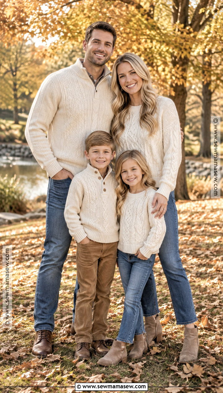 Cream Sweater And Jeans Family Photo Outfit - 15 cream fall outfit family photos ideas