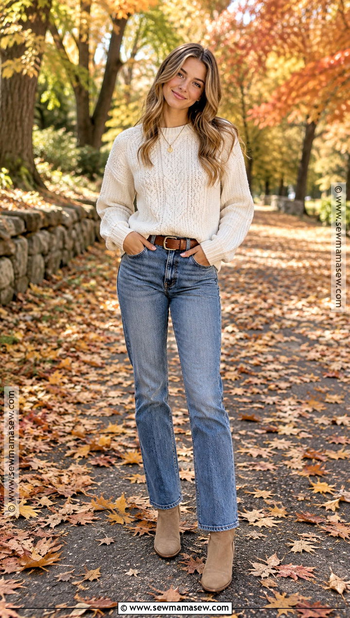 Cream Sweater And Jeans Senior Photo Outfit - 25 senior photo outfits fall