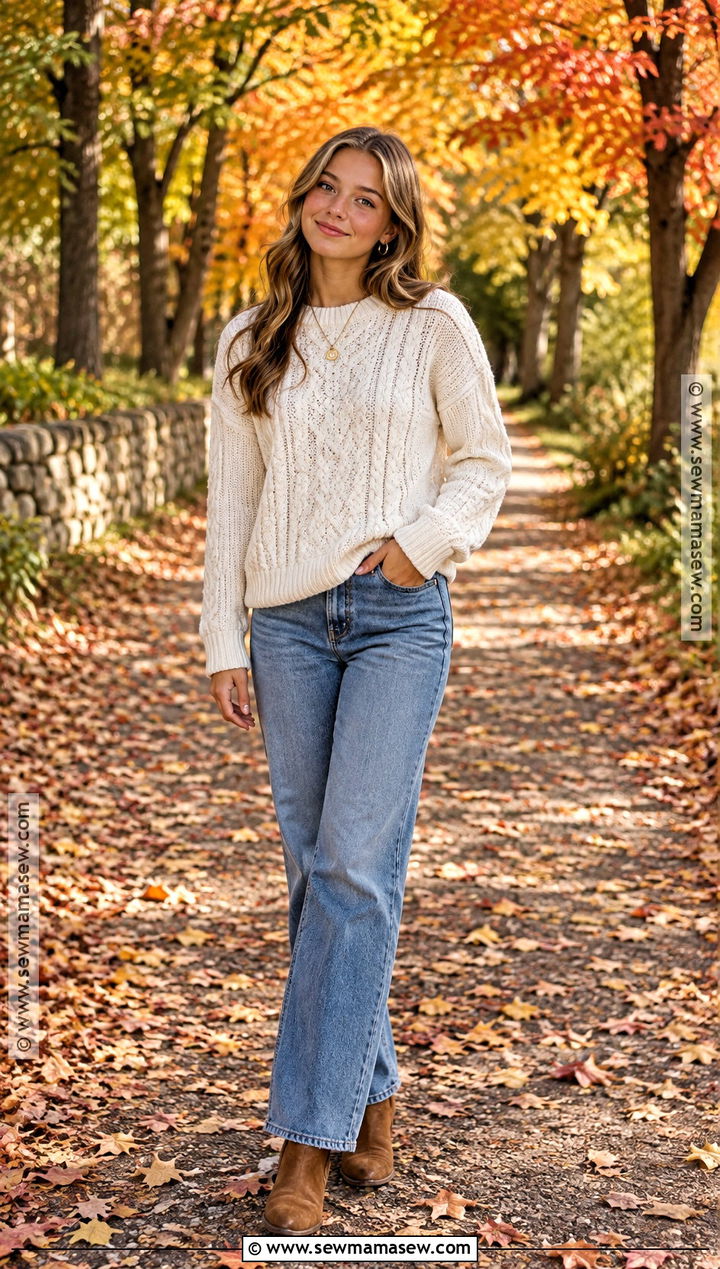 Cream Sweater And Jeans Senior Pic Outfit - 15 senior pic fall outfits