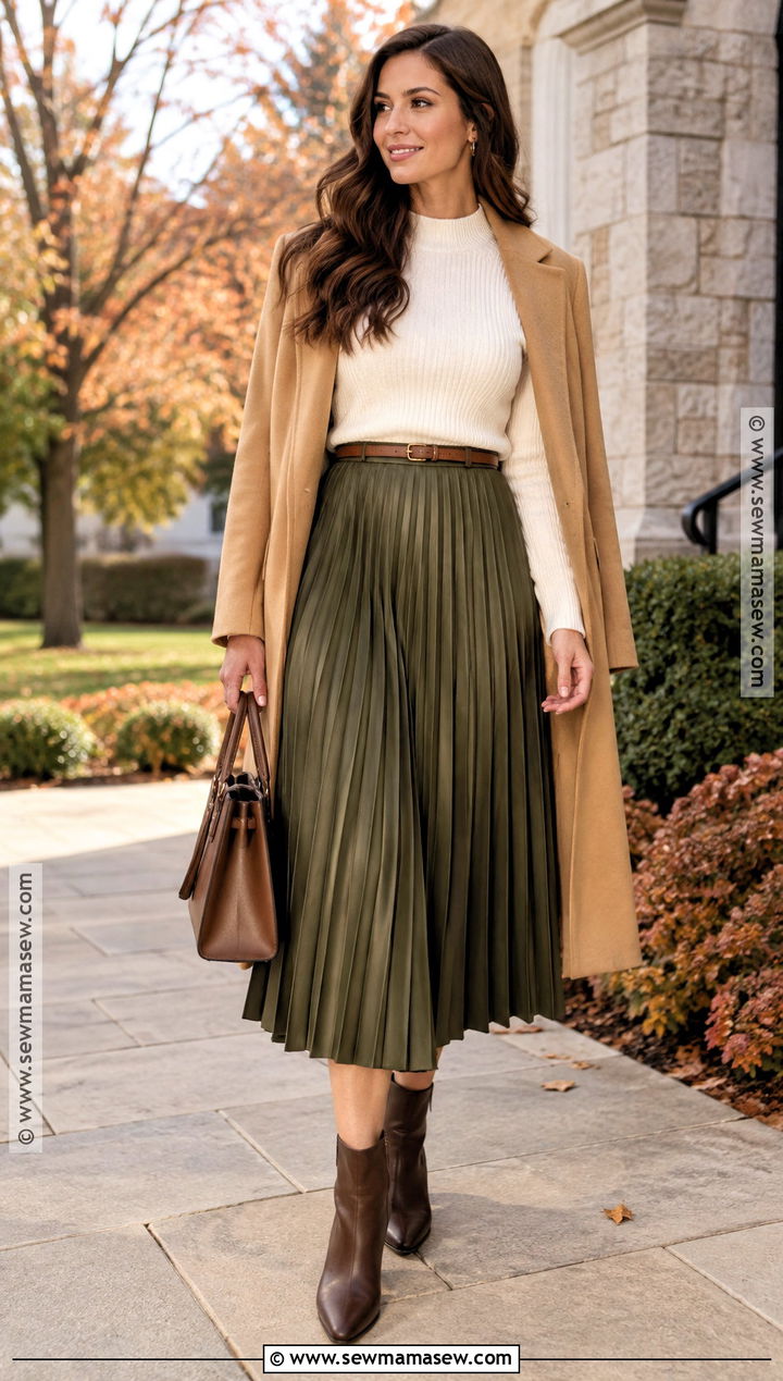 Cream Sweater And Pleated Skirt Thanksgiving Church Outfit - 20 Thanksgiving Church Outfit Ideas