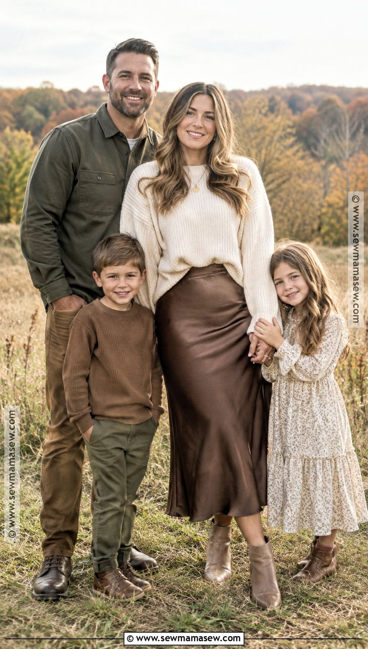 Cream Sweater And Satin Skirt Fall Picture Outfit - 15 fall family pictures outfits for moms