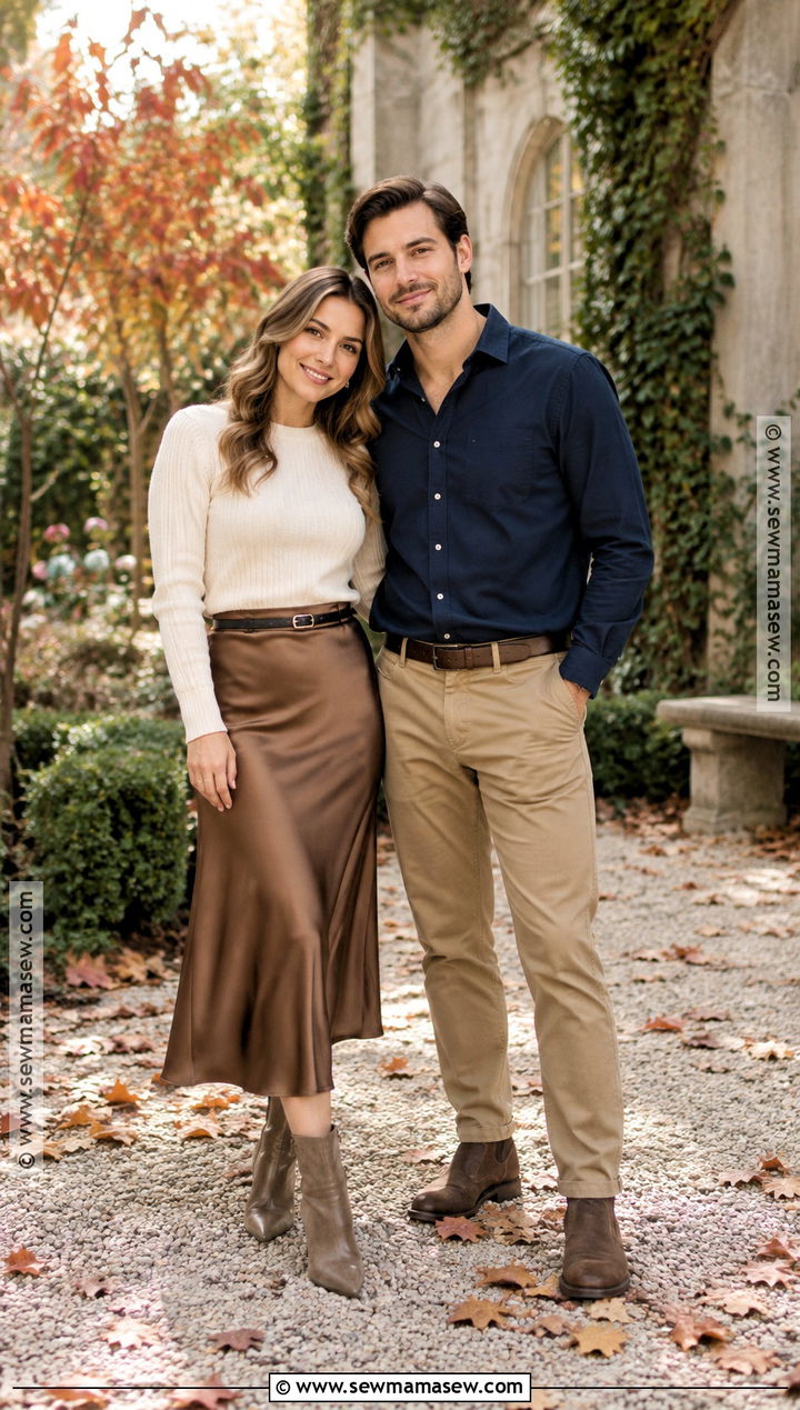 Cream Sweater And Satin Skirt Save The Date Outfit - 15 save the date outfit ideas fall