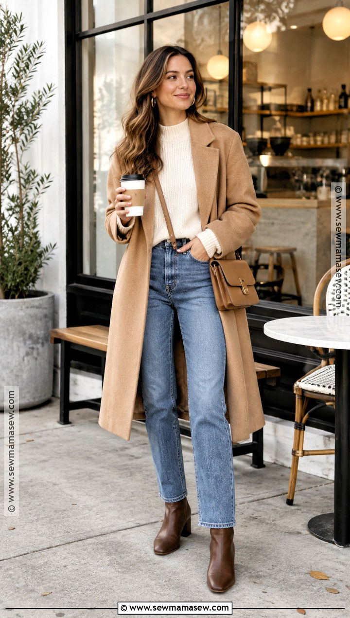 Cream Sweater And Straight Leg Jeans Coffee Date Outfit - 20 coffee date outfit fall ideas