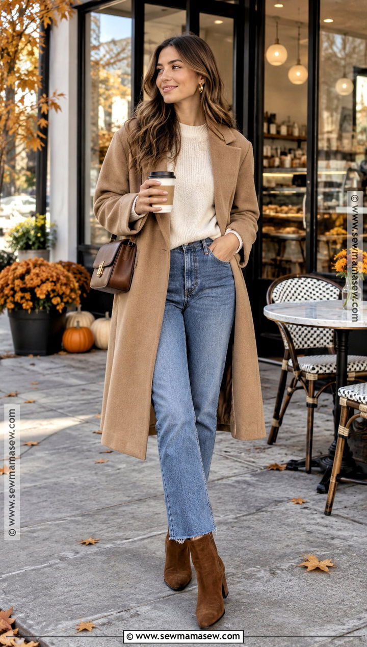 Cream Sweater And Straight Leg Jeans Coffee Date Outfit - 15 coffe date autumn outfit ideas