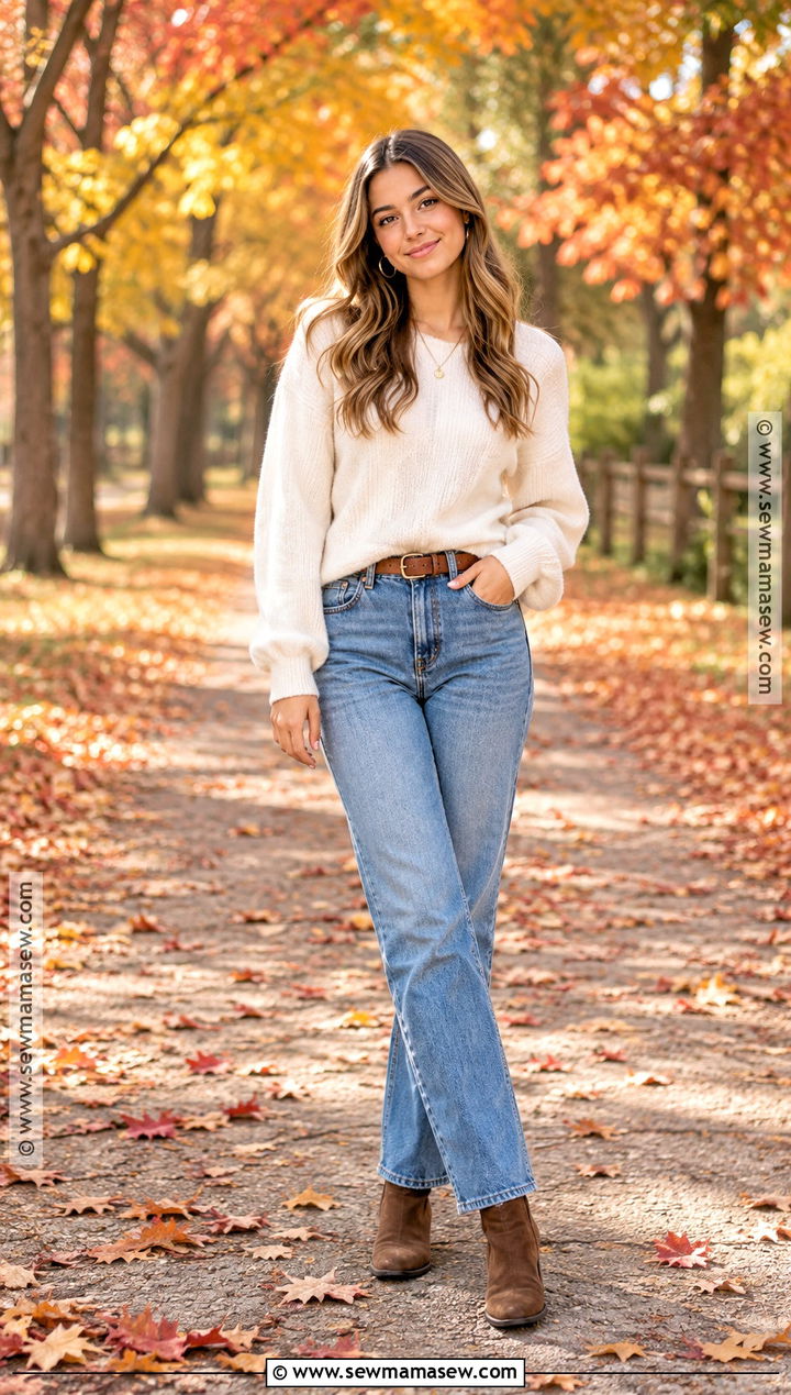 Cream Sweater And Straight Leg Jeans Fall Senior Picture Outfit - 25 senior pictures outfits fall