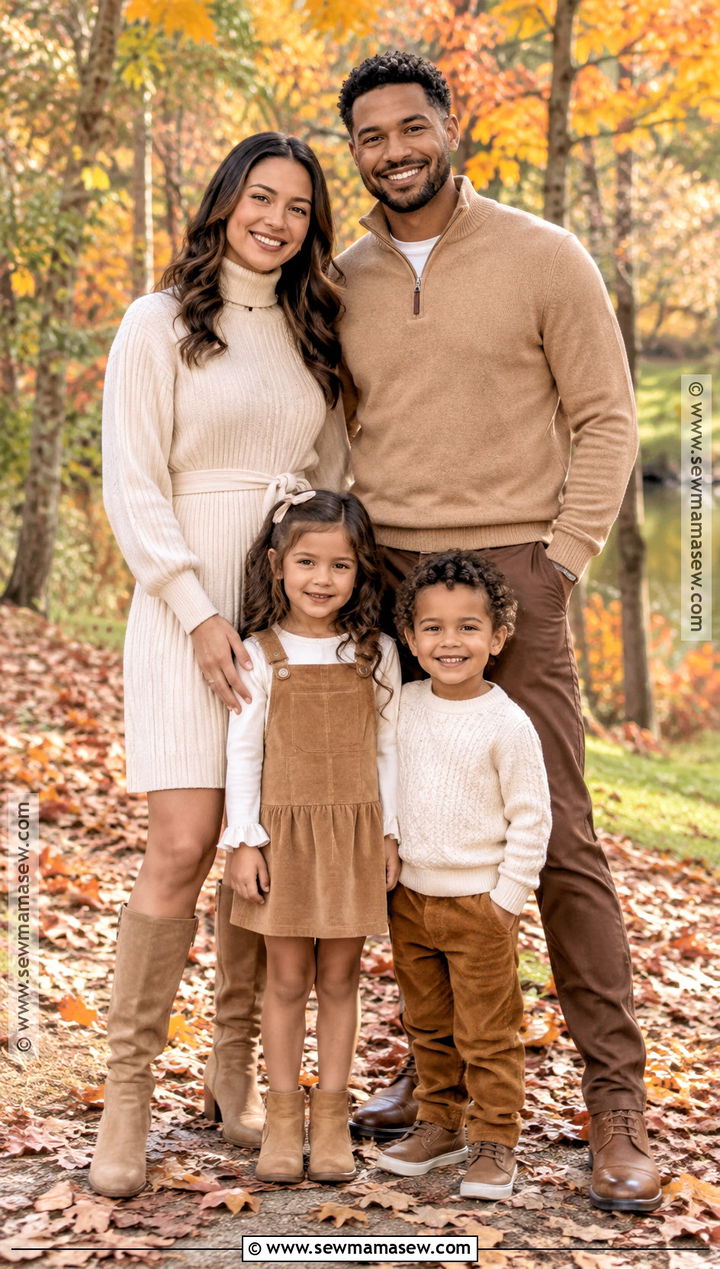 Cream Sweater Dress And Camel Layers For Fall Family Pictures - 15 outfit ideas for family pictures fall