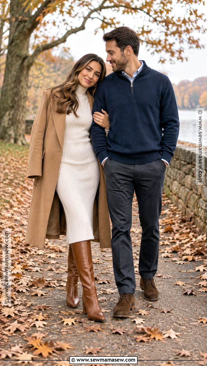 Cream Sweater Dress And Knee High Boots - 20 november engagement pictures outfit ideas