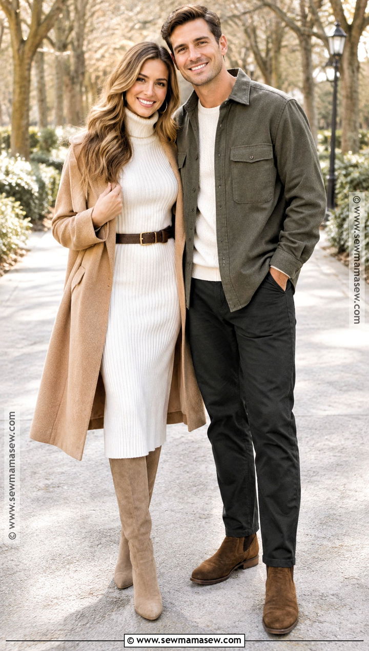 Cream Sweater Dress Engagement Outfit - 15 engagement photoshoot outfit fall ideas
