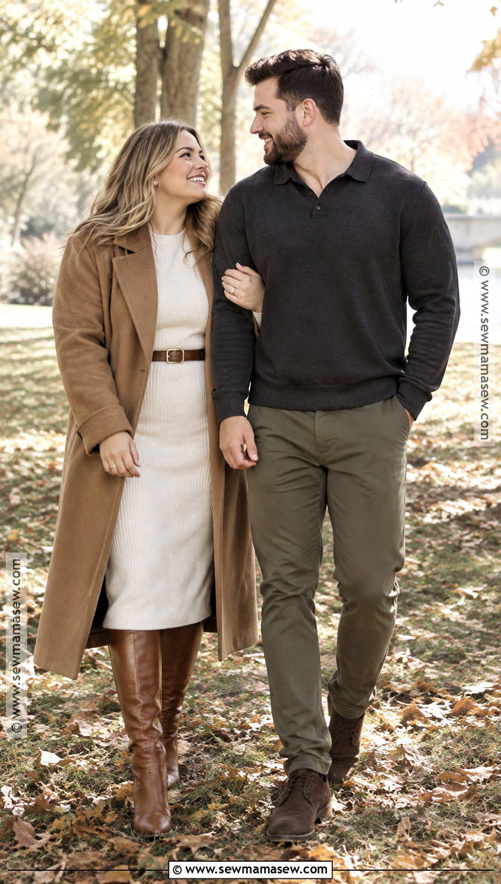 Cream Sweater Dress Engagement Shoot Outfit - 15 engagement shoot fall outfits