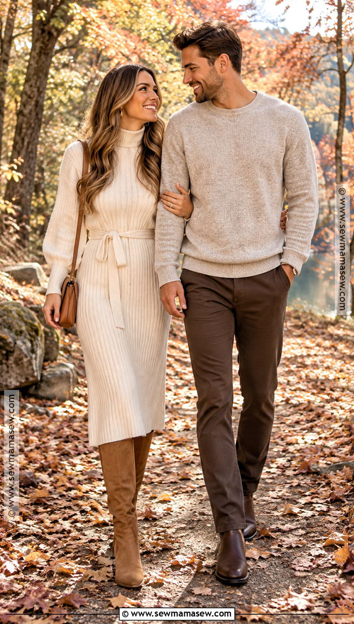 Cream Sweater Dress Fall Engagement Outfit - 15 Outfits For Fall Engagement Pictures