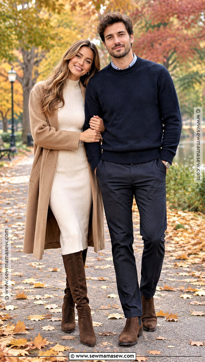Cream Sweater Dress Fall Engagement Outfit - 20 engagement photos fall outfit ideas