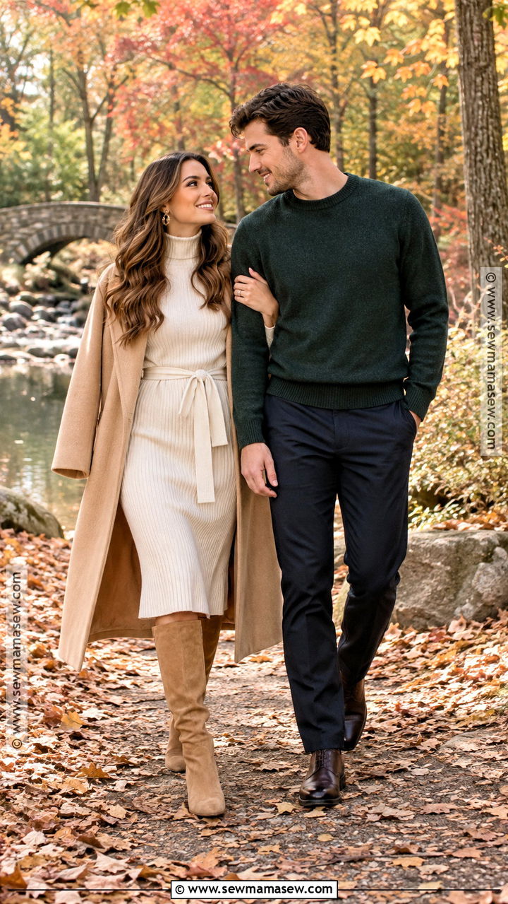 Cream Sweater Dress Fall Engagement Outfit - 20 engagement picture outfits fall