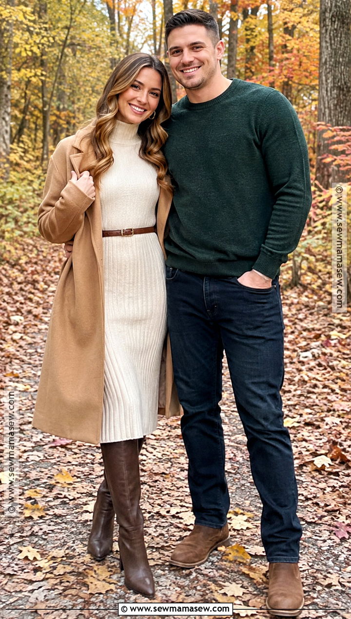 Cream Sweater Dress Fall Engagement Outfit - 20 fall engagement pictures outfit outdoor ideas
