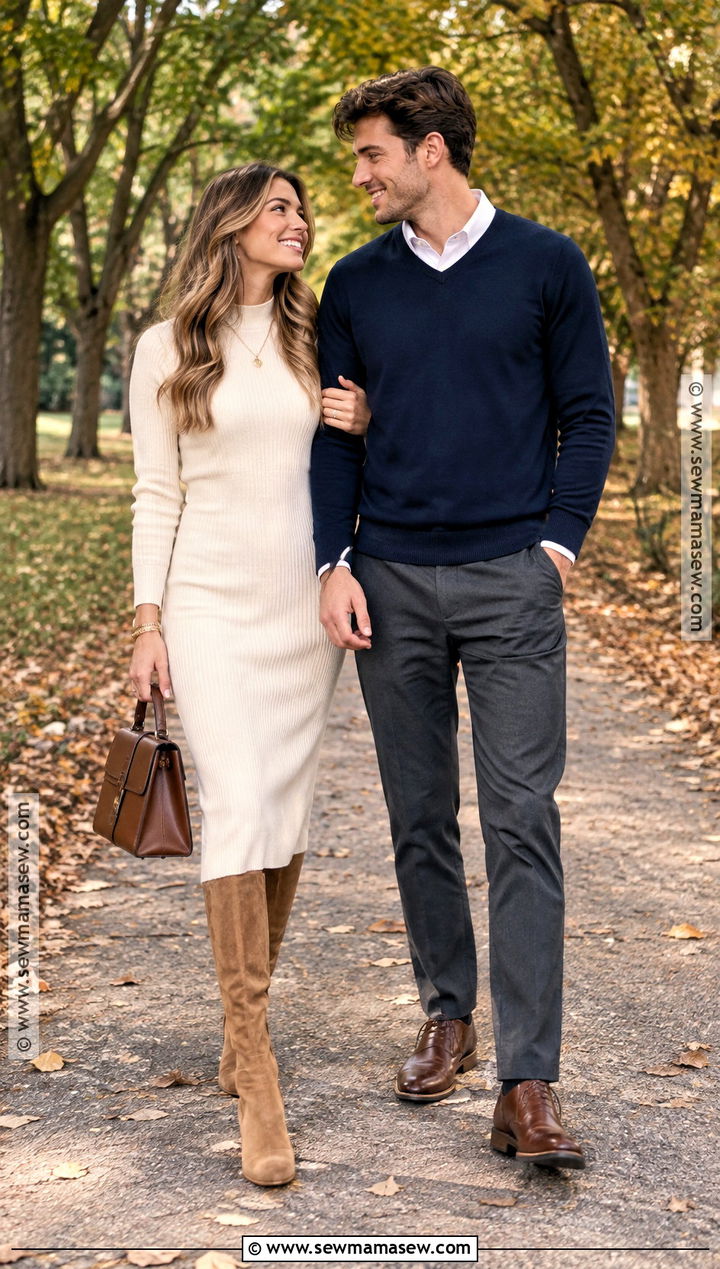 Cream Sweater Dress Fall Engagement Photo Outfit - 15 engagement photo fall outfit ideas