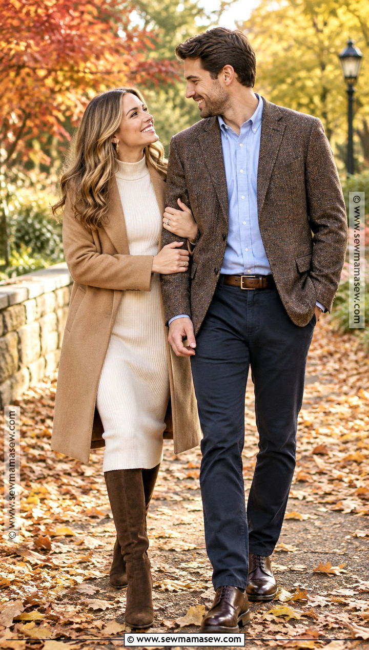 Cream Sweater Dress Fall Engagement Shoot Outfit - 20 engagement shoot outfit fall ideas