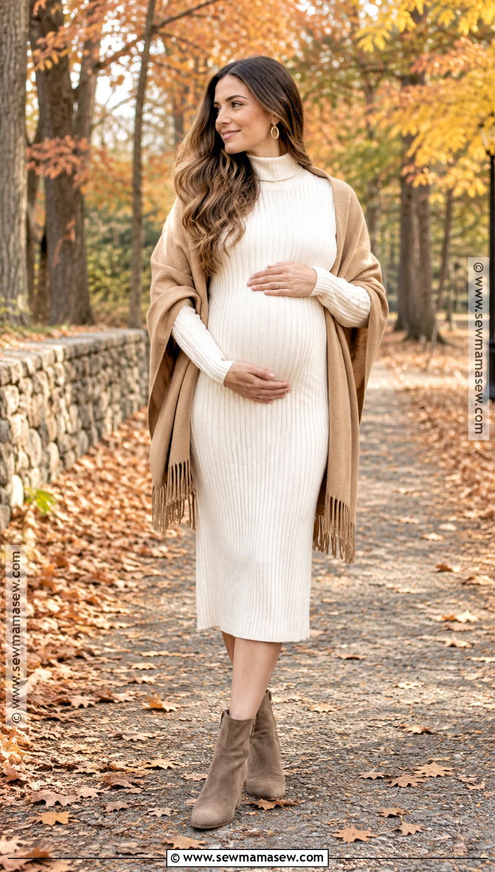 Cream Sweater Dress Fall Maternity Outfit - 15 fall maternity outfits for photoshoot casual