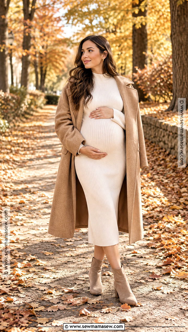 Cream Sweater Dress Fall Maternity Photoshoot - 20 maternity fall outfits photoshoot