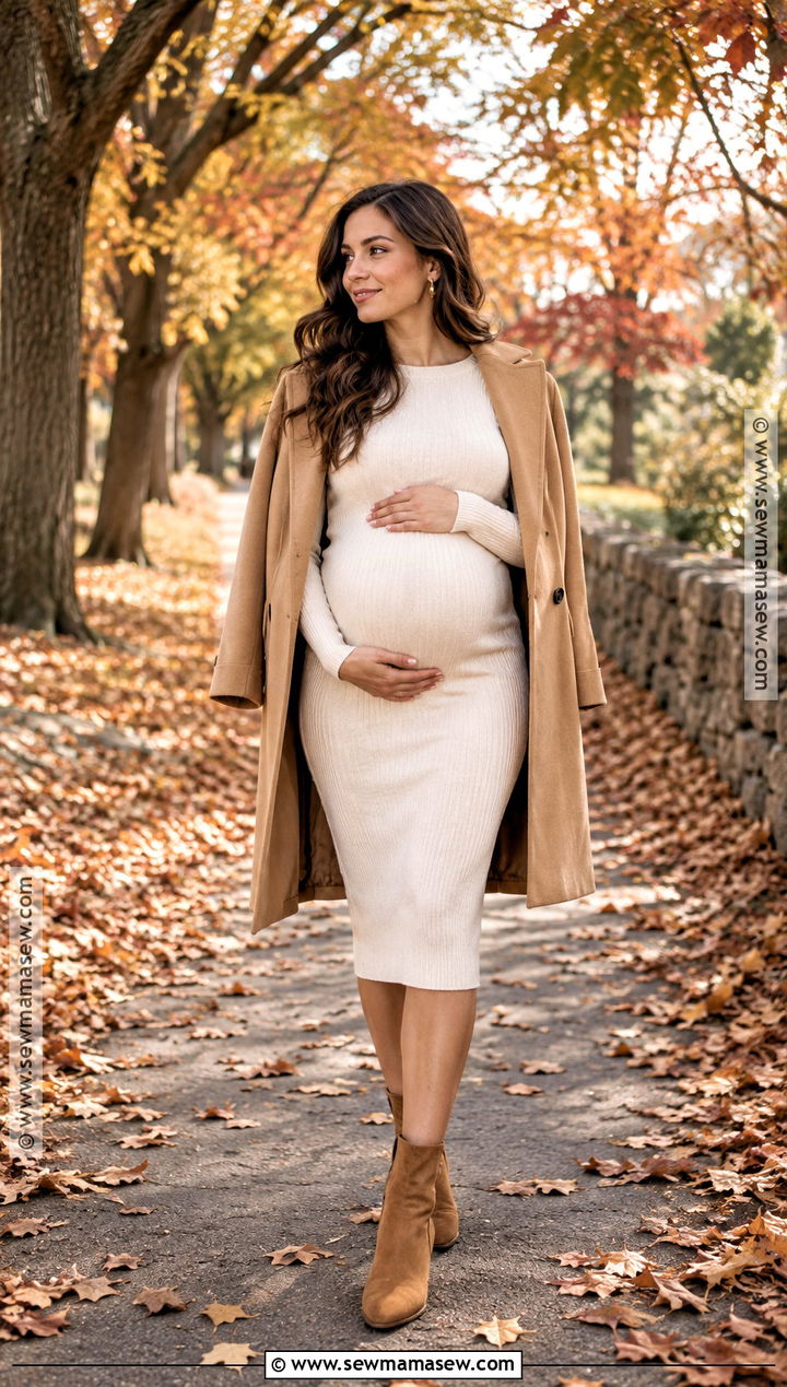 Cream Sweater Dress With Ankle Boots - 15 maternity photo outfits fall