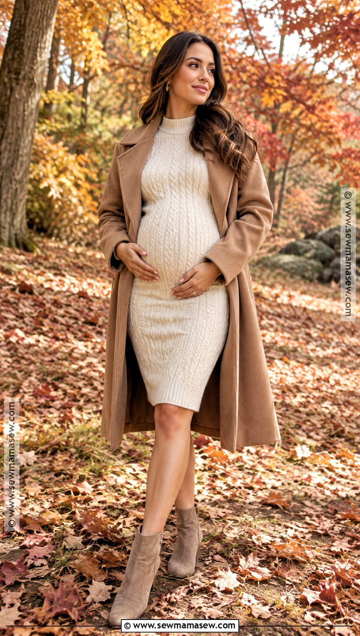 Cream Sweater Dress With Ankle Boots - 15 casual maternity outfits photoshoot fall