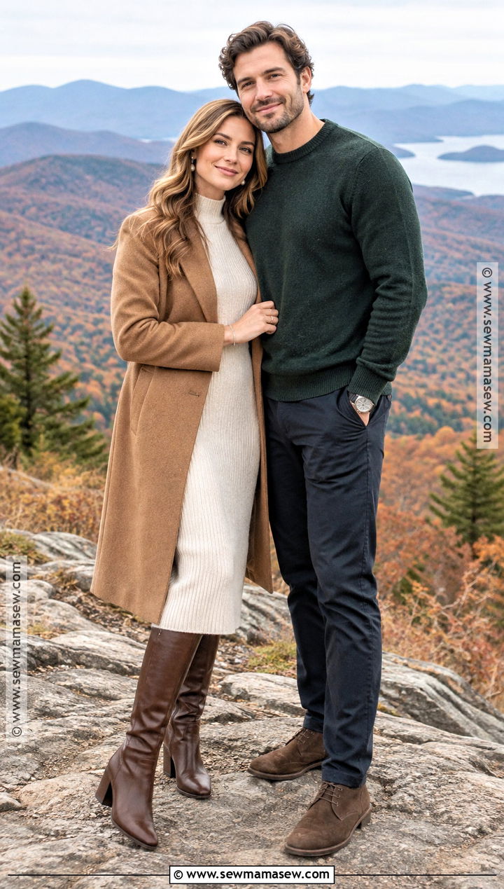 Cream Sweater Dress With Camel Coat - 15 engagement photos outfits fall dresses