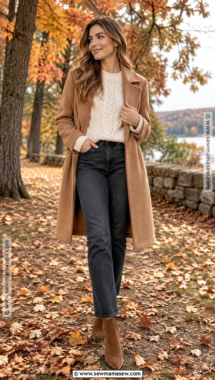 Cream Sweater Engagement Photo Outfit With Dark Jeans - 15 engament photo outfits fall