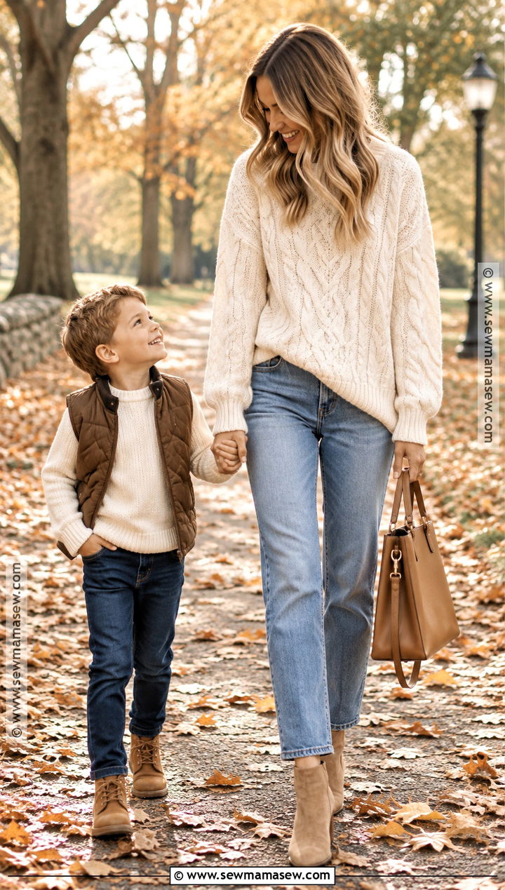 Cream Sweater Fall Mom and Son Outfit - 15 fall mom and son outfits