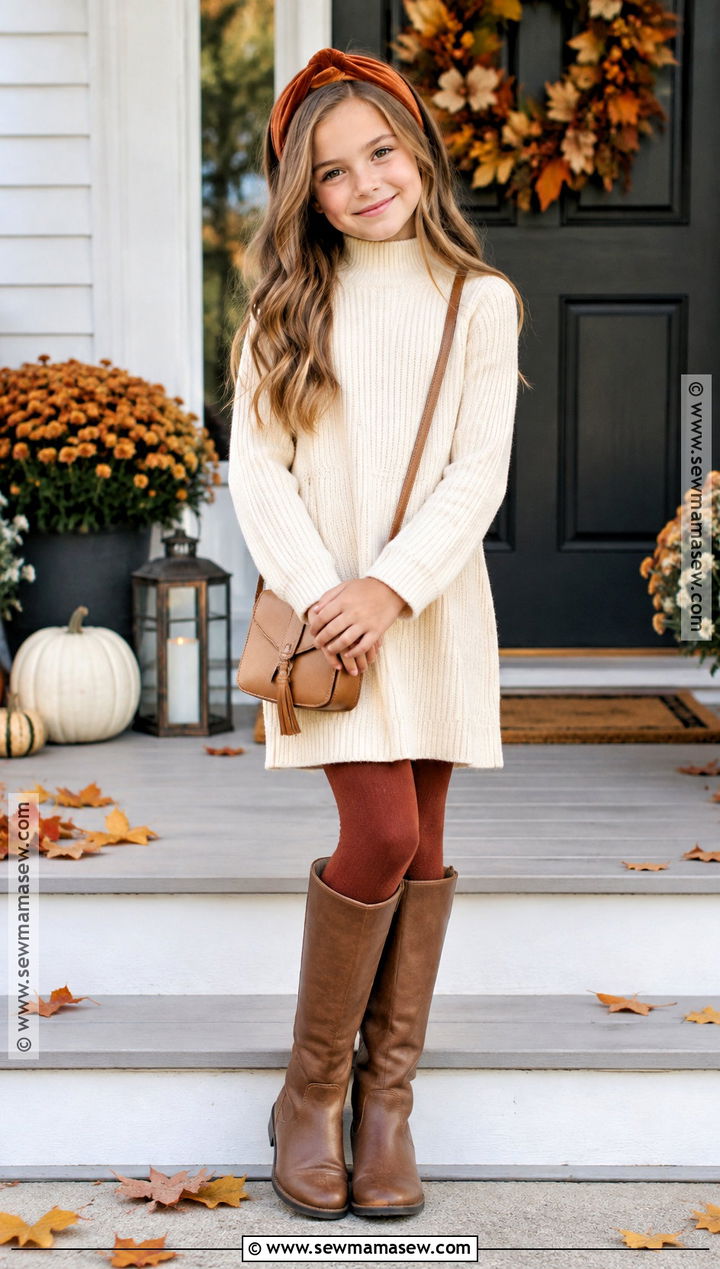 Cream Sweater Girls Thanksgiving Dress - 15 Girls Thanksgiving Dress Ideas