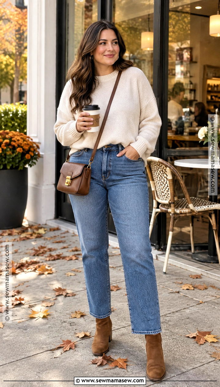 Cream Sweater Jeans and Ankle Boots Fall Coffee Date Outfit - 15 cute coffee date outfits fall