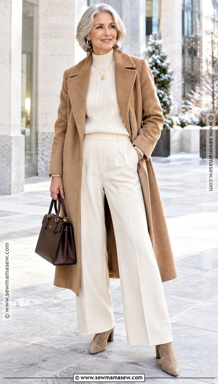 Cream Sweater With Matching Trousers Winter Capsule Outfit - 25 fall winter capsule wardrobe ideas