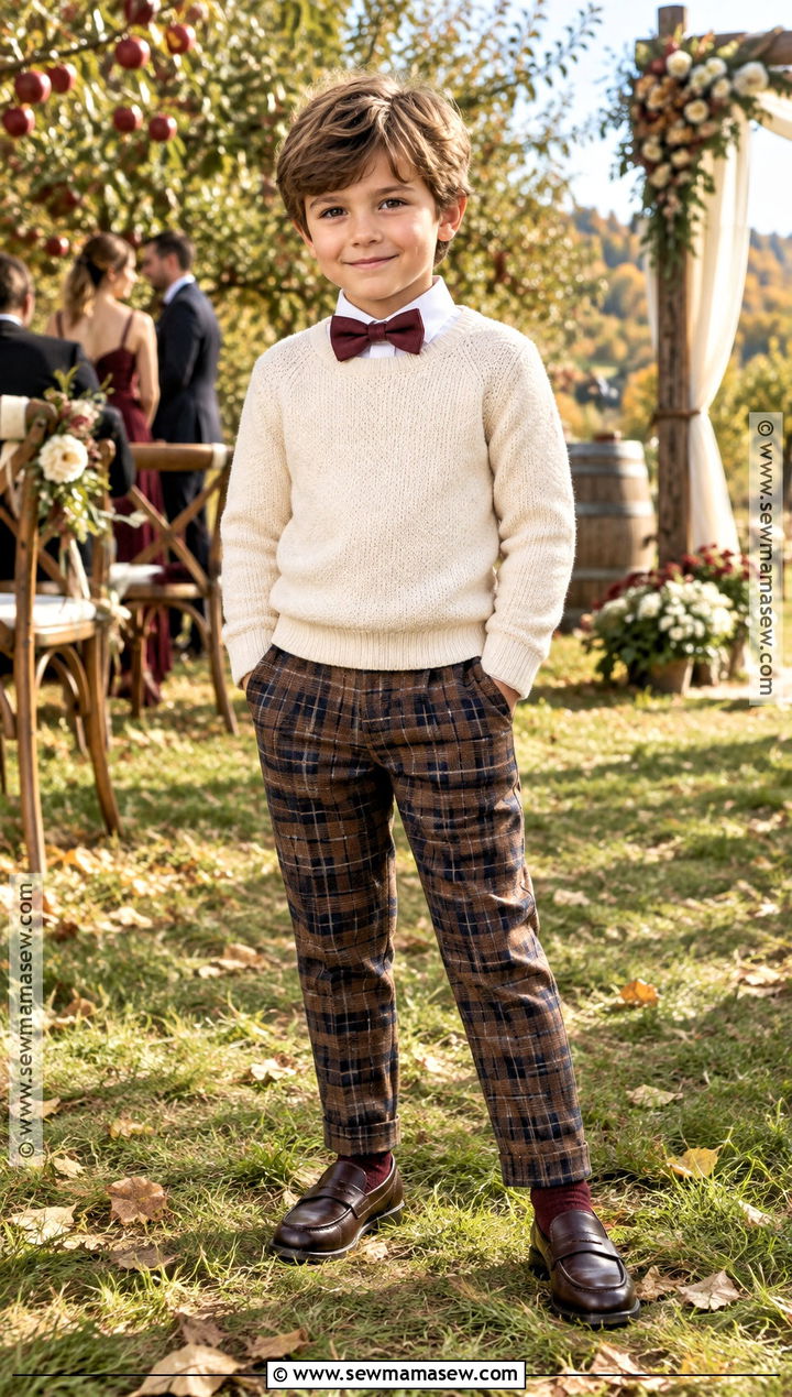 Cream Sweater With Plaid Pants And Loafers - 15 ring bearer outfit fall wedding ideas