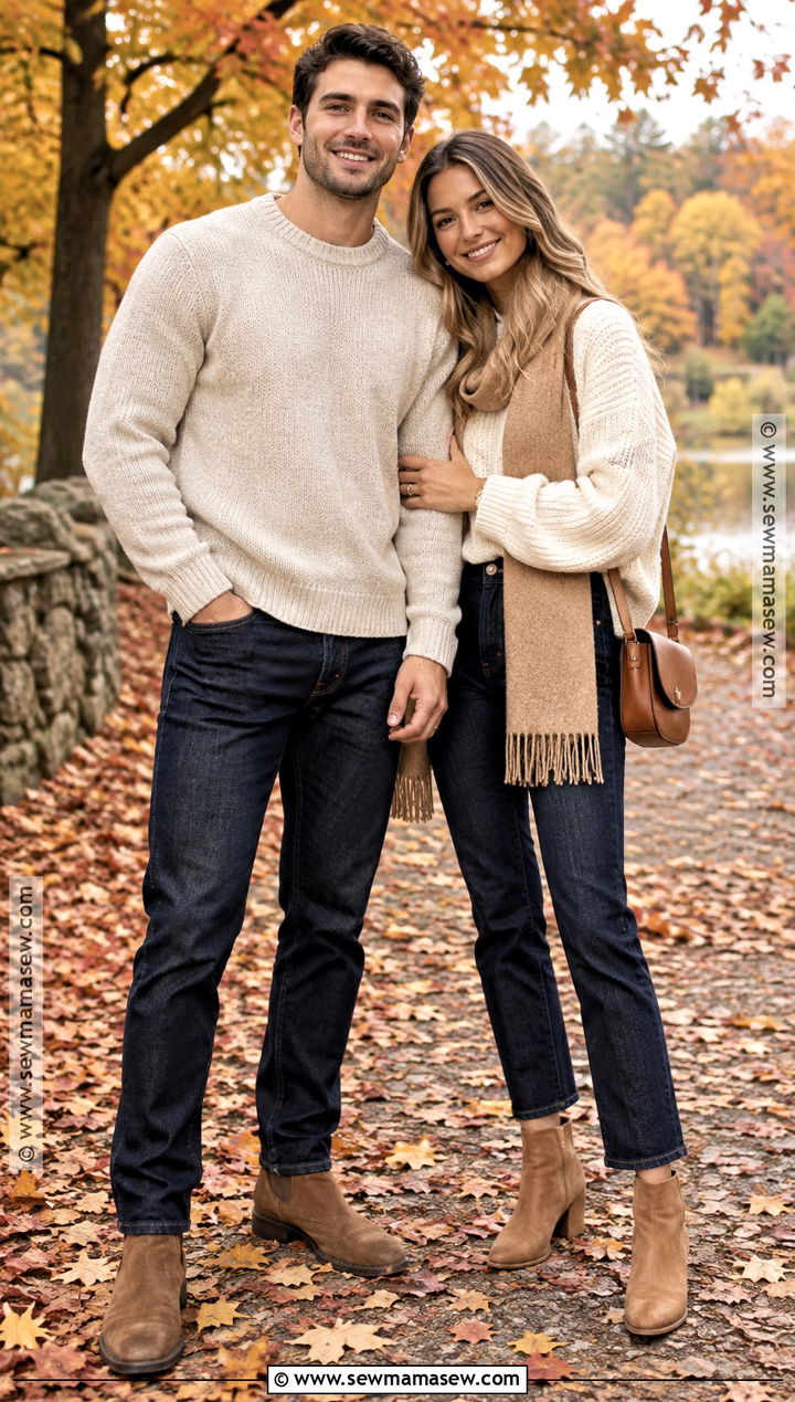 Cream Sweater and Dark Denim Fall Couple Outfit - 15 fall couple pics outfits