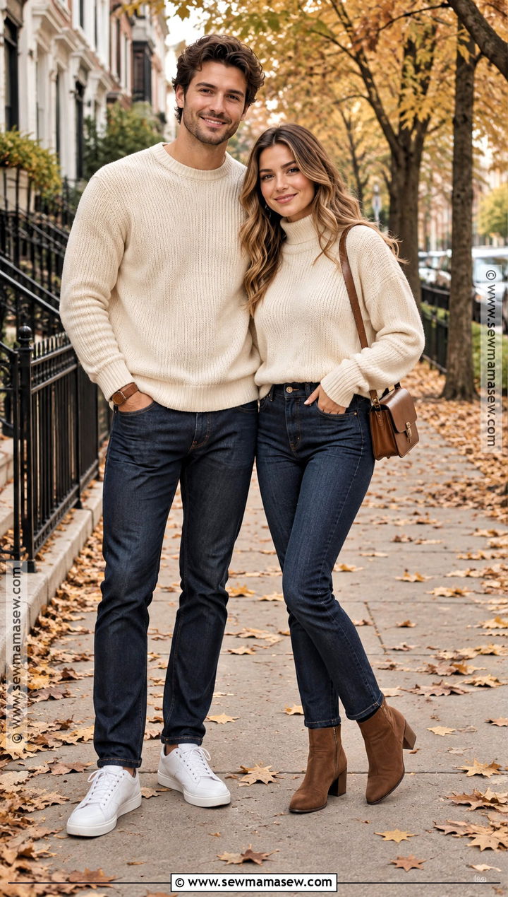 Cream Sweater and Dark Denim Fall Couples Outfit - 20 fall couples outfits