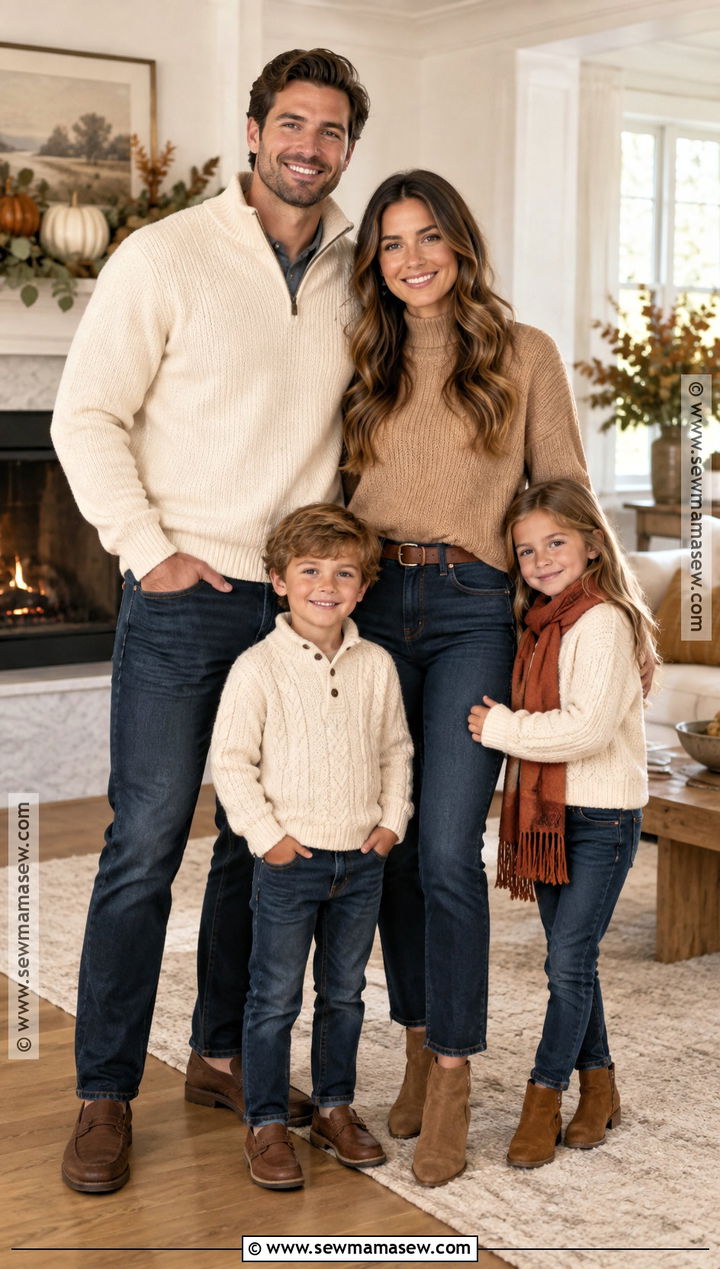 Cream Sweater and Dark Denim Thanksgiving Family Outfit - 25 thanksgiving family outfits