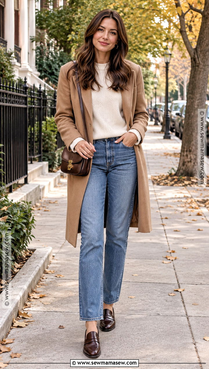 Cream Sweater and Straight Leg Jeans Fall Outfit - 25 cute simple fall outfits