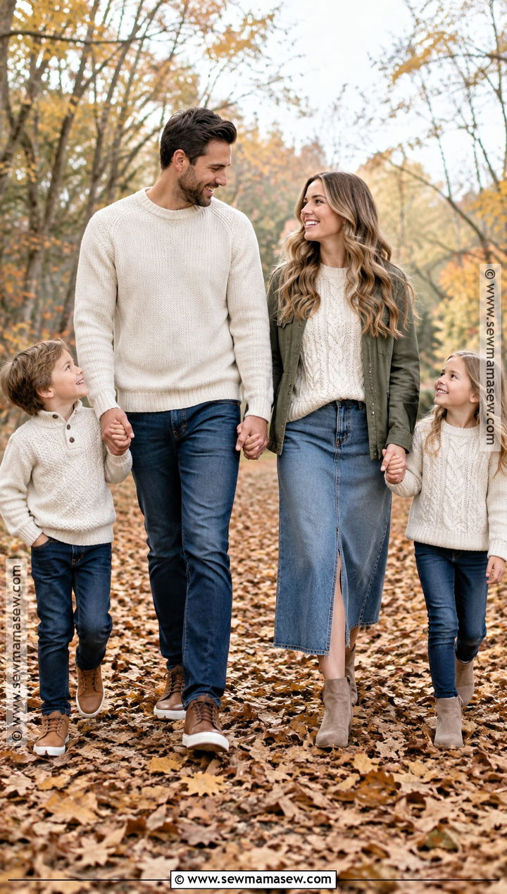 Cream Sweaters And Jeans Fall Family Picture Outfit - 25 casual fall family picture outfits