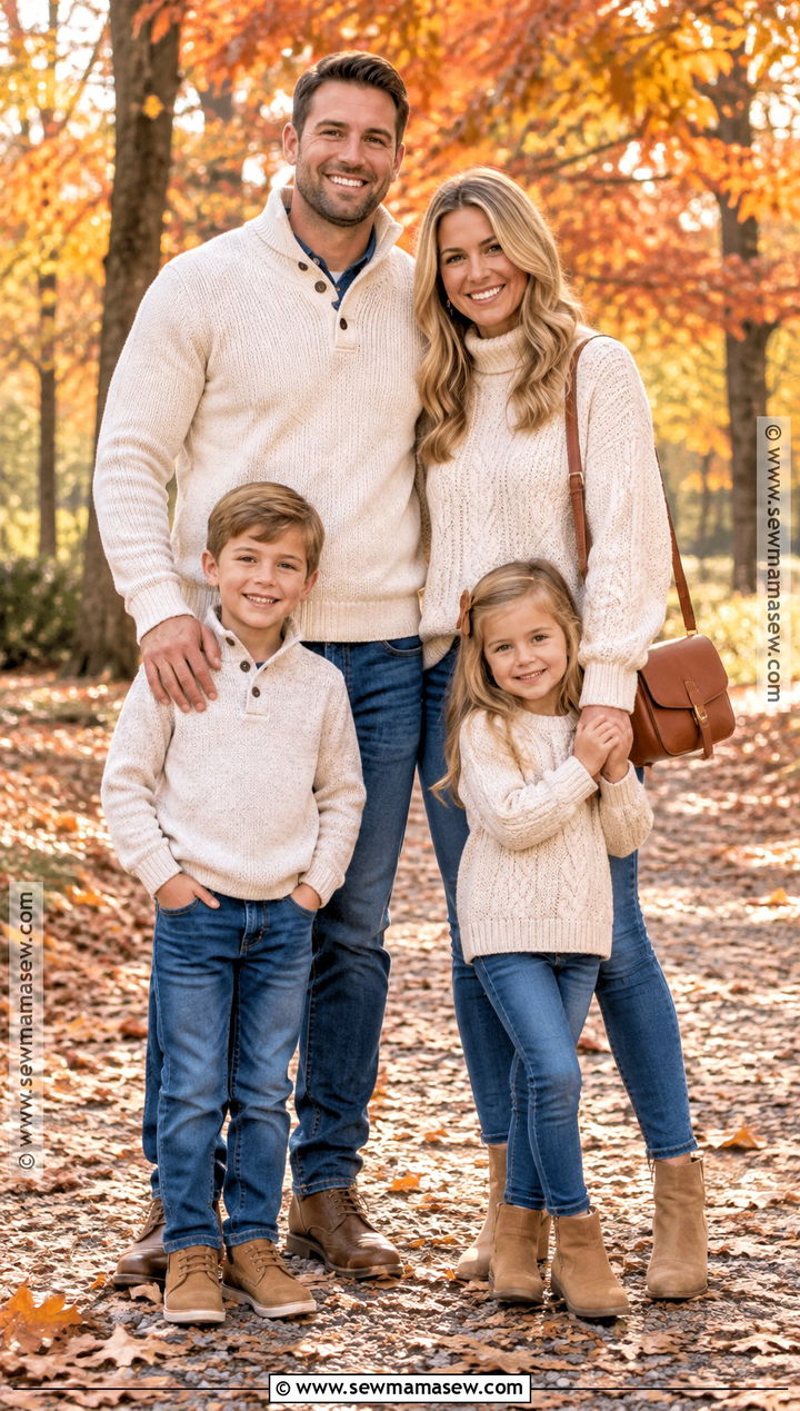 Cream Sweaters With Blue Jeans For Fall Family Photos - 20 fall family photos jeans