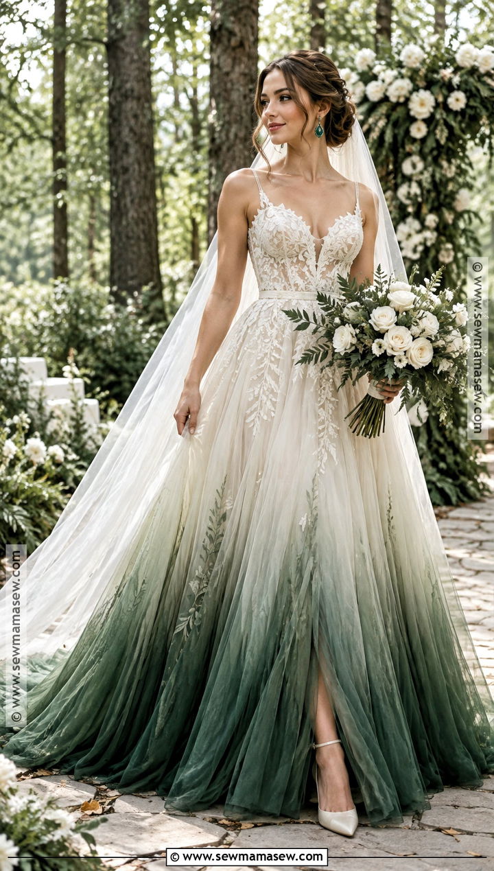 Cream To Forest Green Ombre Wedding Dress - 15 fall ombre wedding dress ideas