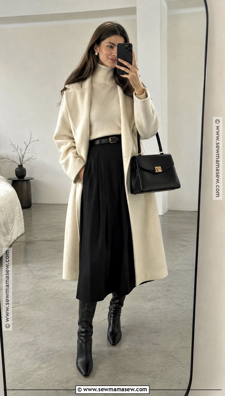 Cream and Black Minimal Outfit - 15 Fall Outfit Photoshoot Color Schemes Ideas