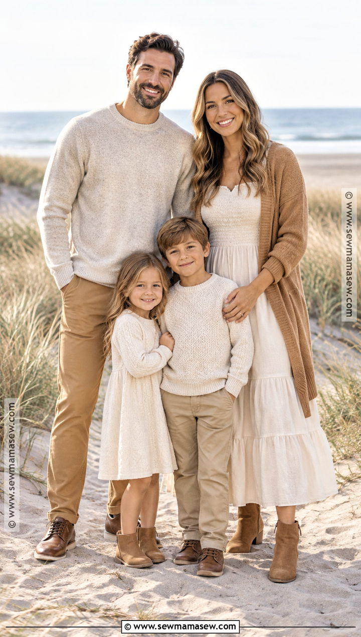 Cream and Camel Fall Beach Family Outfit - 15 fall beach photoshoot family outfits